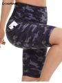 CAMPSNAIL Leopard Casual Biker Shorts With Pockets For Women High Waist Elastic Gym Sport Short Pants Soft Fitness Yoga Legging. 