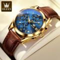 olev,s leather waterproof quartz fashion watch for men. 