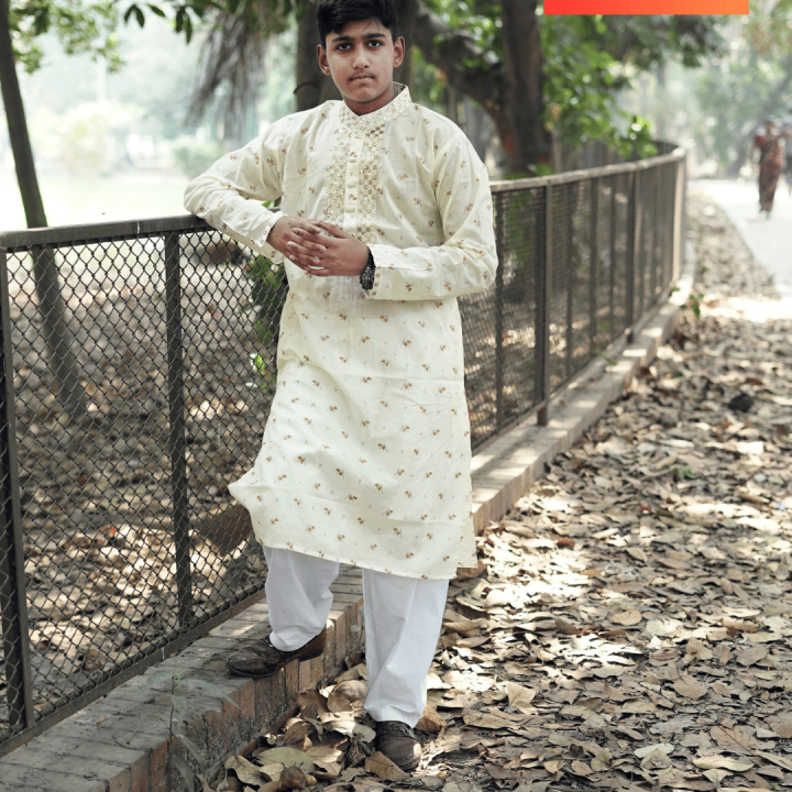 Cream Embroidered Panjabi