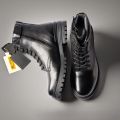 Men’s Leather Rider Boots with Side Zipper and Anti-Slip Rubber Sole.