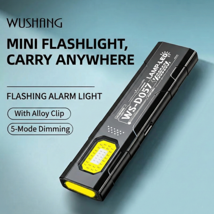 WS-D057 Ultra-Thin EDC Magnetic Work Light – 550LM Rechargeable COB Flashlight with Red/Blue Strobe, Type-C Charging & Hat Clip (30g Lightweight)