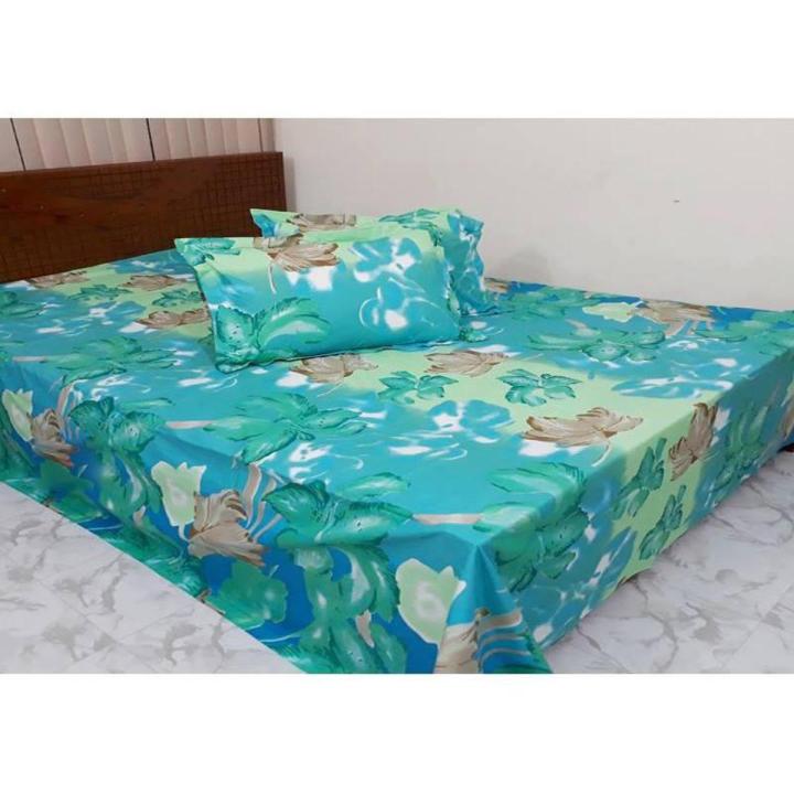 Double Size Cottont  Bed Sheet With  2 Pillow Covers - Multicolor