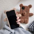 Soft Plush Phone Case For iPhone 11 12 13 14 Pro XR X Xs Max mini 7 8 6 6s Plus MAX 5 5S SE 3D Teddy bear Fur Back Cover. 