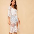 Women Sheer Lace Kimono Beach Cardigan Bikini Cover Up Wrap Beachwear Long Dress. 