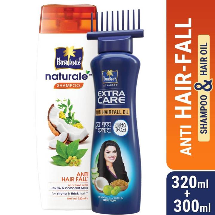 ANTI HAIR-FALL BUNDLE - Parachute Anti Hairfall Oil Extra Care 300ml (Root Applier) & Parachute Naturale Shampoo Anti Hair Fall 320ml