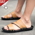 Men's Slippers Leather Men Shoes Non Slip Flip Flops Soft Black White Casual Summer Men Shoes Flat Beach Sandals.