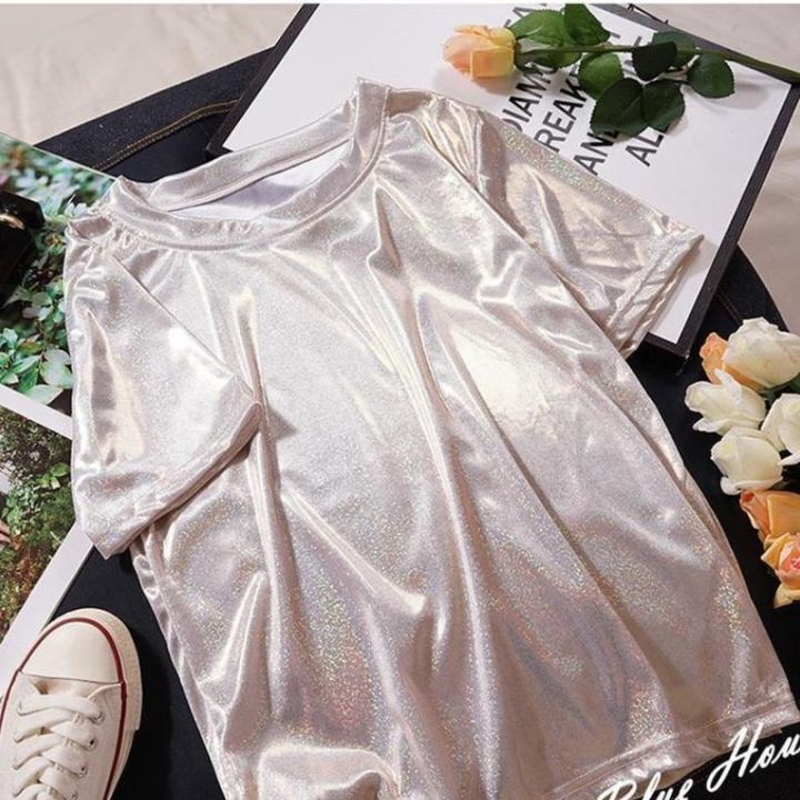 S-6XL%20Womens%20Sparkly%20Shiny%20Metallic%20Holographic%20Round%20Neck%20Short%20Sleeve%20Casual%20Loose%20Top%20Festival%20Party%20Tee%20Shirt%20Female%20Clothes%20-%20Image%204