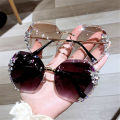 Luxury Brand Design Vintage Rimless Rhinestone Sunglasses Women Men Fashion Gradient Lens Sun Glasses Shades for Female. 