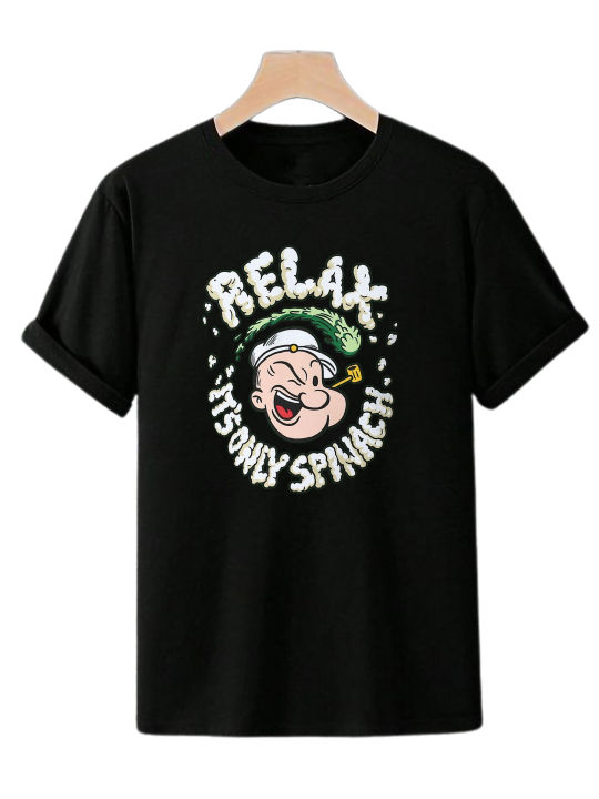 Pappy Relax Age's 20 Men's premium quality breathable  Dtf Half Sleeve round crew neck Black  organic regular fit shrink proof dtf graphic cotton T-shirt (Customizable)