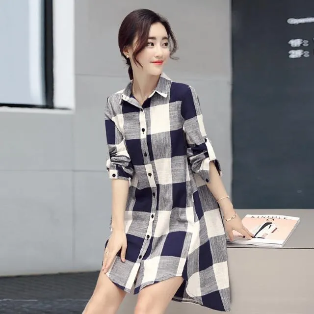 Plaid%20Loose-Fitting%20Shirt%20Mid-Length%20Fashion%20Large%20Size%20Women's%20Shirt%20Spring%20and%20Autumn%20New%20Korean%20Slim%20Fit%20Sun%20Protective%20Clothes%20Coat%20-%20Image%209