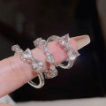 New Y2K Pink Crystal Irregular Heart Rings for Women Kpop Creative Heart Geometric Open Ring Punk Vintage Fashion Jewely Gifts. 