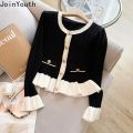 Sweet Cardigan Women Clothing O-neck Flare Sleeve Tunic Sueter Mujer Ruffles Vintage Knitted Sweater Coat Korean Pull Femme. 