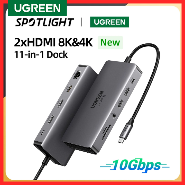 UGREEN USB C HUB 8K30Hz 4K60Hz USB C to 2xHDMI 2.1 RJ45 USB 3.0 PD Adapter for Macbook iPad M2 M1 PC Accessories USB C Splitter