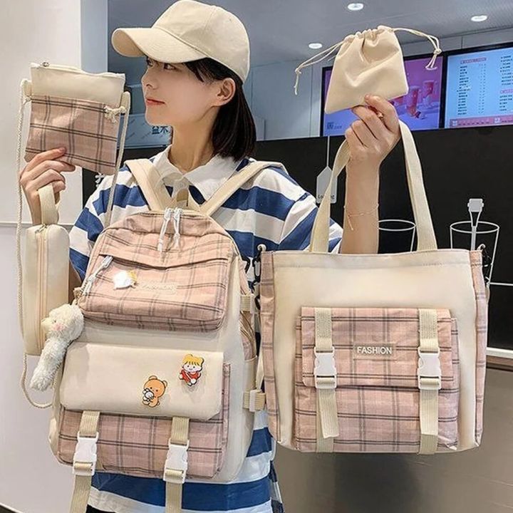 5pcs/set%20Kawaii%20Girls%20Aesthetic%20Backpack%20For%20Student%20School%20Bag%20Teenager%20Girls%20Schoolbag%20Book%20Bags%20Pencil%20Case%20Women%20Travel%20Bag%20-%20Image%202