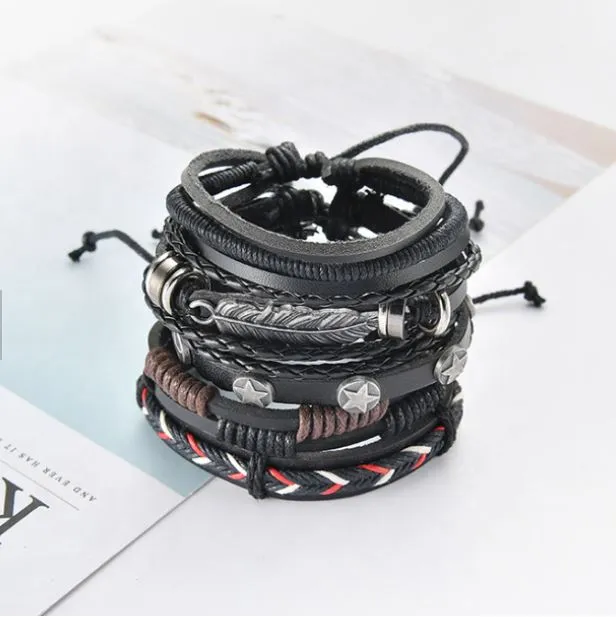 Trendy%20Imported%205%20Pcs%20Multilayer%20Handmade%20European%20Leather%20Bracelet%20Charms%20Beads%20for%20Men%20Women%20Unisex%20Punk%20Wrist%20Hand%20Bands%20-%20Image%203