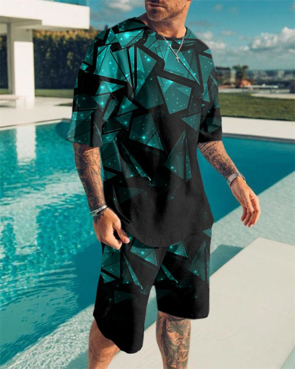 Summer Sportswear T-Shirt 2-Piece Fashion Men's Sportswear Suit Casual O-Neck Men's Shorts Two-Piece Clothes Harajuku