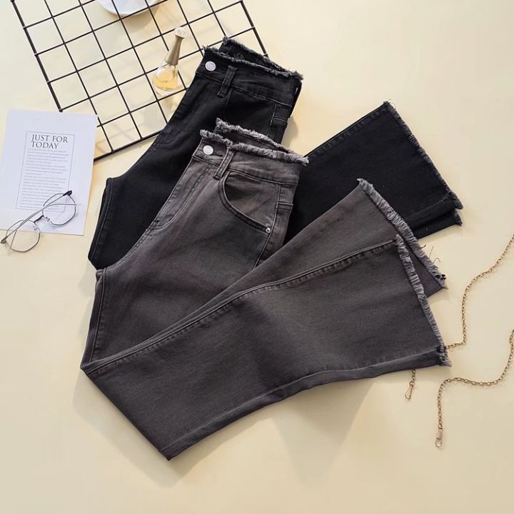 Black%20bootcut%20high-waisted%20jeans%20women's%20stretch%20slim%20slim%20hot%20girl%20straight%20leg%20loose%20wide-leg%20raw%20flared%20pants%20tide%20-%20Image%202
