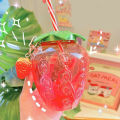 500ml Summer Cute Strawberry Straw Water Bottle Milk Coffee Straw Cup for Home.
