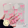 Pink Silver Bow Transparent Bracelet Case Compatible for IPhone 11 16 13 15 12 17 14 Pro Max XR X XS Max 7 Plus 8 Plus 6 8 16 6s 15 14 Plus SE 2020 Air Glitter Powder Silicone Case. 