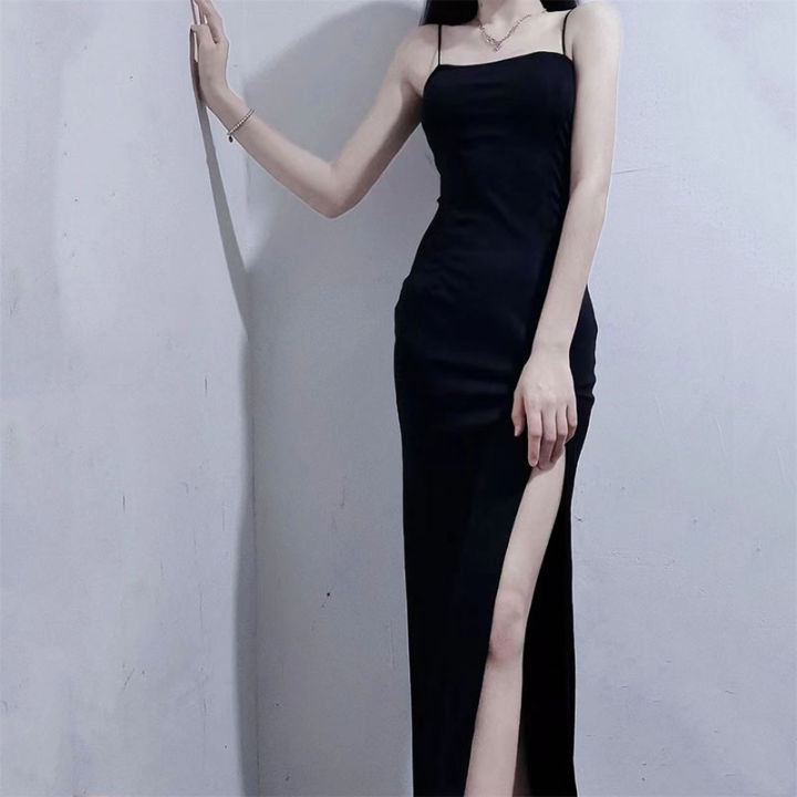 Lucyever%20Black%20Spaghetti%20Strap%20Women's%20Dress%202024%20Summer%20Tight%20Side%20Split%20Long%20Dresses%20Female%20Elegant%20Bodycon%20Maxi%20Dress%20Shapewear%20-%20Image%202