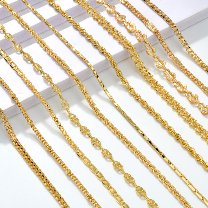 Popular various styles of 18K gold plated jewelry minimalist hip hop Cuban Figaro chain twisted simple flat chain necklaces