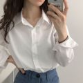 Spring and Autumn New Pure Color Korean Style Long-Sleeved Shirt Women's Design Sense Minority All-Match Casual Overshirt.