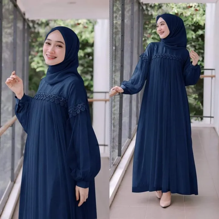 Navy Blue Color Hijab Gown Borka Malai Georgette and soft net Fabric For Women