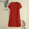 ZANZEA Women Short Sleeve O Neck Flare Swing A Line Mini Dress Party Gown Short Dresses #11. 