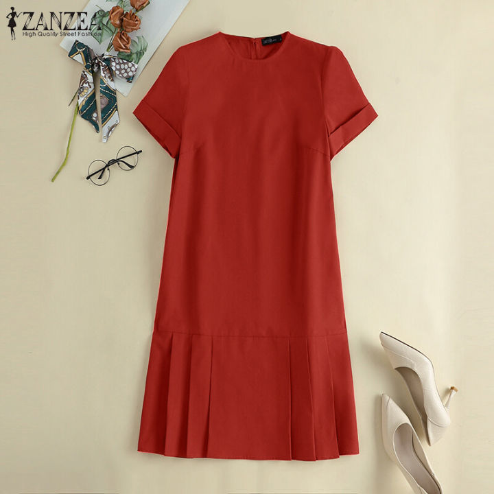 ZANZEA%20Women%20Short%20Sleeve%20O%20Neck%20Flare%20Swing%20A%20Line%20Mini%20Dress%20Party%20Gown%20Short%20Dresses%20#11%20-%20Image%206