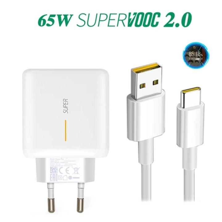 Oppo 65W Supervooc 2.0 Fast Charger For OPPO Find X2 Pro Reno 5 5G 3 4 Pro Ace 2 X20 X2 Realme X50 Pro RX17 Pro 1.5M Type-C Cable