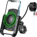 Waterproof Motorcycle Phone Holder QC3.0 USB-C Qi Wireless Charger Mount Phone Stand Mirror USB Charger 360 Support for Moto. 