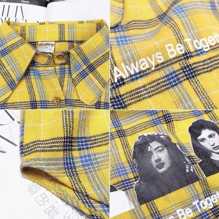 New%20plaid%20shirt%20ins%20Women's%20Loose%20Korean-Style%20Spring%20Long-Sleeved%20Shirt%20Brushed%20Hong%20Kong%20Style%20Shirt%20Retro%20Fashion%20-%20Image%203
