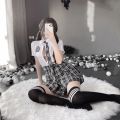 School Girl Cosplay Women Role Play Costume Japanese Korean Student Cheerleading Sweet Plaid Uniform Tie Kawaii Style. 