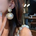 Korean Graceful Female Jewelry Temperament Simple Rhinestones Imitation Pearl Round Dangle Earrings for Women Girl Accessories. 