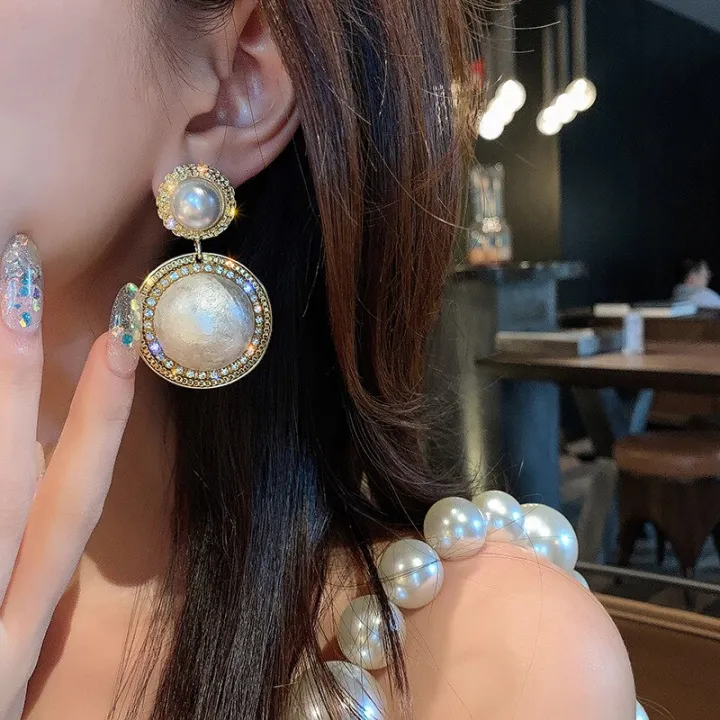 Korean%20Graceful%20Female%20Jewelry%20Temperament%20Simple%20Rhinestones%20Imitation%20Pearl%20Round%20Dangle%20Earrings%20for%20Women%20Girl%20Accessories%20-%20Image%205