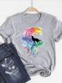 Print T Shirt Short Sleeve Flower Vintage Cute 90s Summer Top Fashion Clothes Women Clothing Gray Basic Tee Graphic T-shirt. 