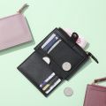 Women PU Leather Short Pocket Buckle Zipper Wallet / Korean Mini Plain Color Flap Trend Purse / Multi-card High Capacity Card Holder.