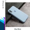For iPhone 15 - USG Premium Liquid Silicon Phone Case for Apple Mobile Luxury Liquid Silicone Protection Back Cover Soft Case - Sky Blue.