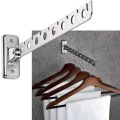 Folding Wall Mounted Clothes Hanger, Clothes Hook with Swing Arm Holder Clothing Hanging System, Closet Storage Organizer Heavy Duty Drying Rack(8 Holes) , Wall-mounted drying rack - Silver. 