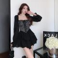 IELGY tie-dye irregular dress women's fashion waist western style dress. 