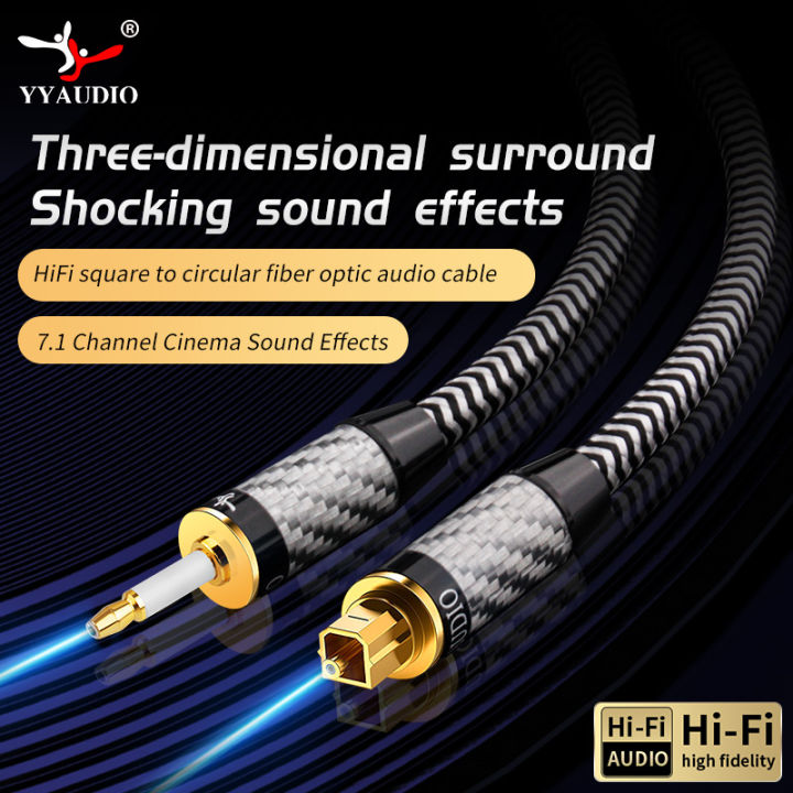 3.5mm Digital Optical Audio Cable 7.1 Lossless Player Digital Square to Round 3.5mm Optical Fiber Cable for Amplifiers Player