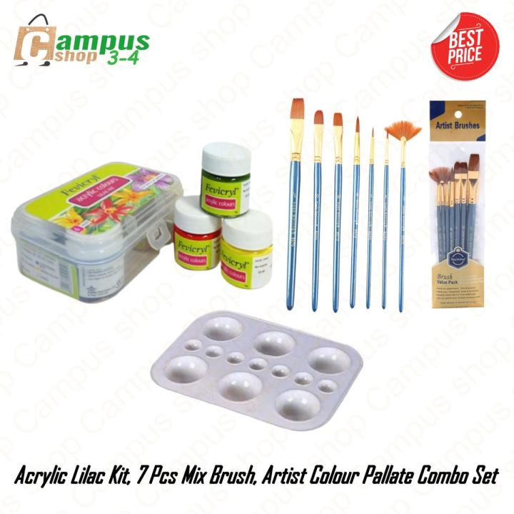 Acrylic Colors 10ml, 6 Shades/Colour Painting 7pcs Brush Set/Artist Color Mixing Square Palette 1pcs