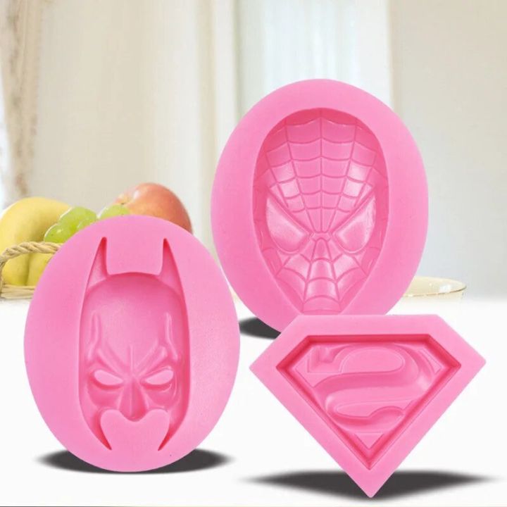 【Cathery Baby Store】Superman/Spider Man/Batman 3D Silicone Mold,Fondant Cake Mold,Face Fondant Molds for Cake Tools FM961