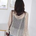 Women Flare Long Sleeve Shrug Cardigan Hollow Out Crochet Knitted Open Front Sheer Lace Cover Up Sweater Loose Outwear. 