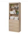 Tall Storage Cabinet, Bookcase with 3 Drawers and 3-Tier Open Shelves, Wooden Bookshelf Storage Organizer for Living Room, Study, Kitchen, Home Office, Ash Grey 72/24.