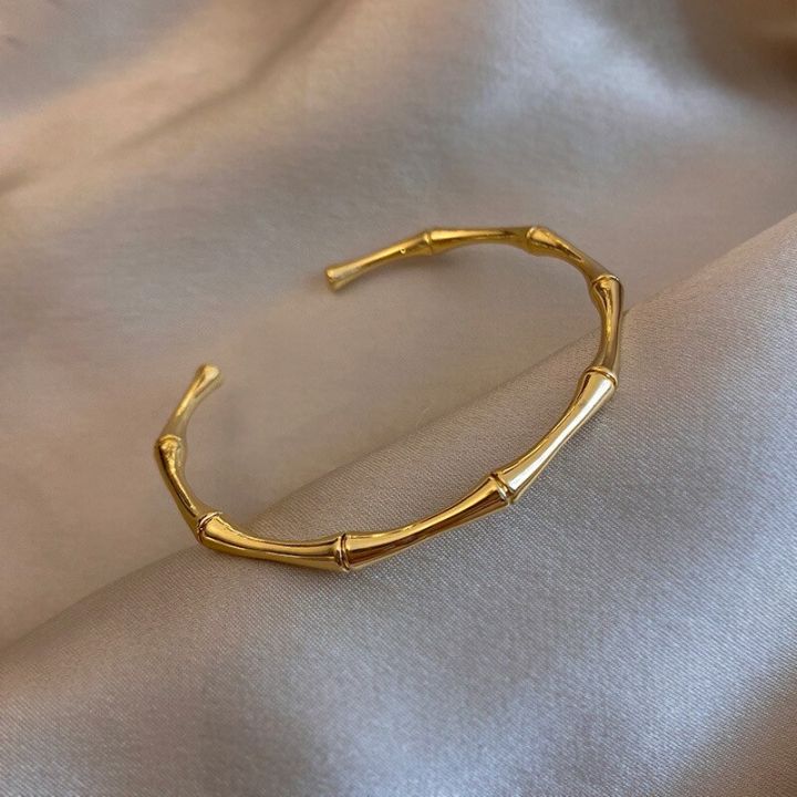 Punk Gold Color Bamboo Joint Open Cuff Bangles 2023 Trend Bracelet for Women Men Classic Charm Bracelet Couple Hand Jewelry Gift