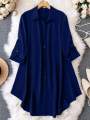 Ladies Western Fashion Deep Blue color Long Shirt Kapor cherry georgette style Kurti dress for Girls/women - Tops.