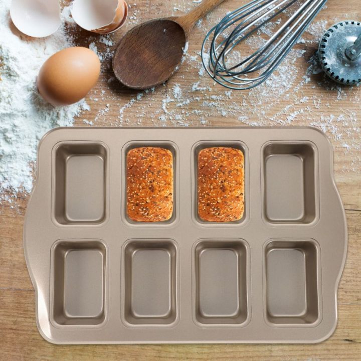 Durable 8-Cavity Mini Loaf Brownie Pans Non-Stick Large Capacity Mini Bread Baking Mold DIY Rectangular Carbon Steel Cake Mold Kitchen Use