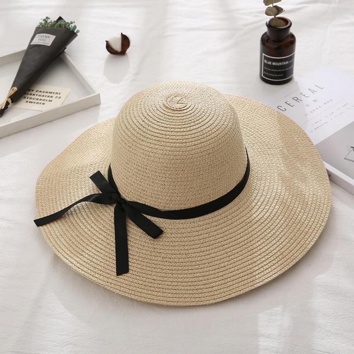 New Sun Hat Ladies Summer Beach Big Brimmed Straw Hat Seaside Vacation Sunshade Sunscreen Foldable Dome Straw Hat Ladies Hat