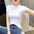White Slim FitTT-shirt Women's Summer Pure Cotton2022New Pure Color Tight Top T-shirt Thin Bottoming Shirt. 